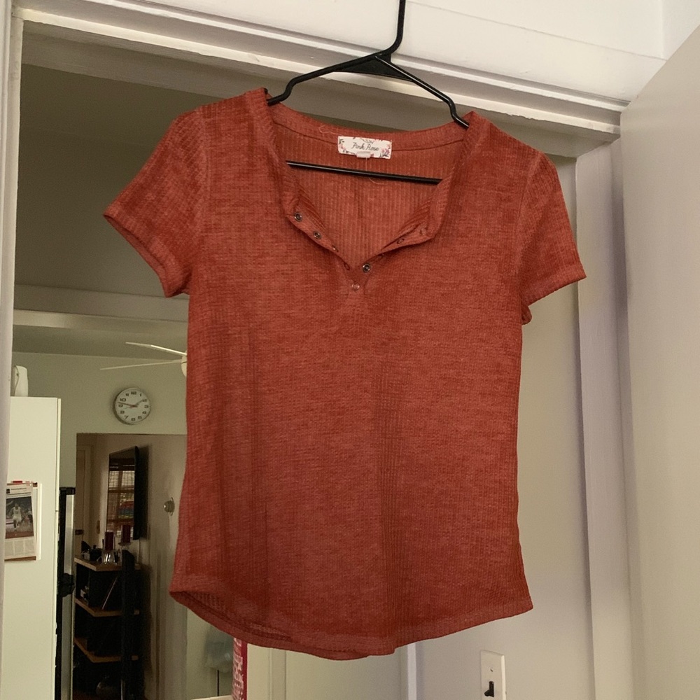 Pink Rose Henley Short Sleeve Shirt!